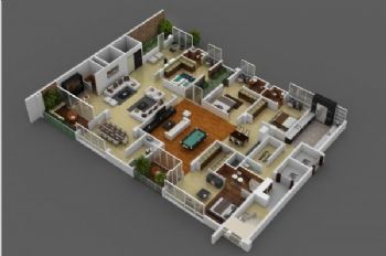 最新四居室戶型3D布局設(shè)計(jì)方案現(xiàn)代客廳裝修圖片